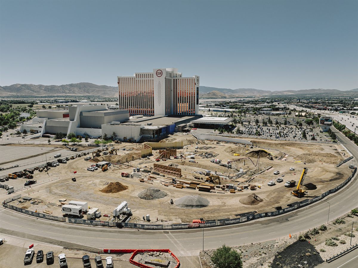 Aerial view of mass excavation for the GSR Arena in Reno, Nevada.